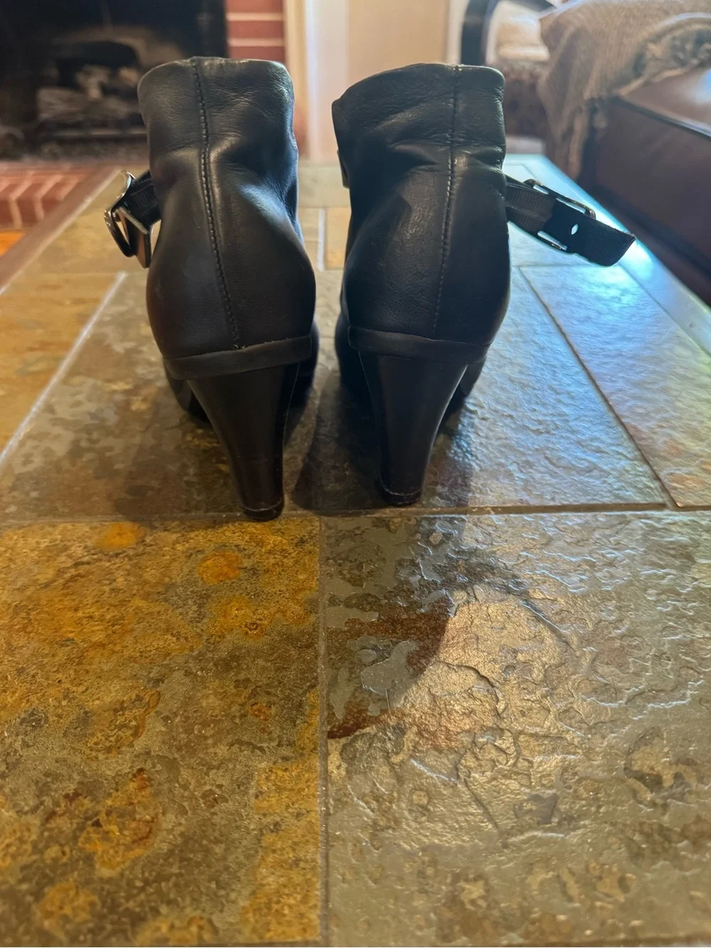 Italian Leather Black Pointed Toe Ankle-Strap Pumps